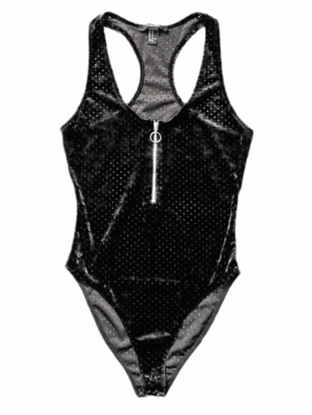 Forever 21 Black Velour/Velvet Bodysuit Size Medium